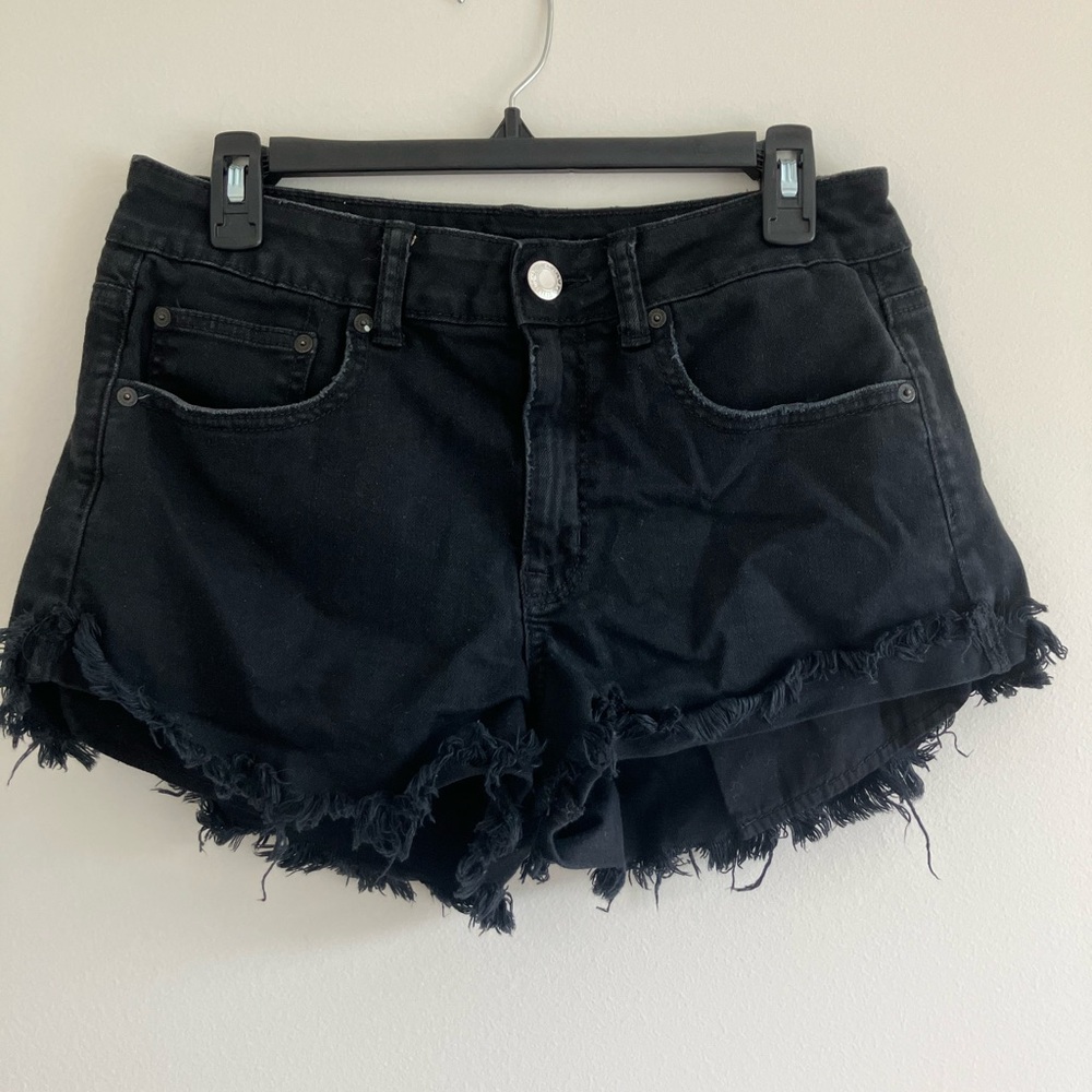 American Eagle Black Frayed Jean Shorts